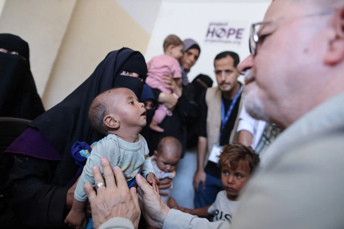 young child is being examined by medical doctor in Gaza